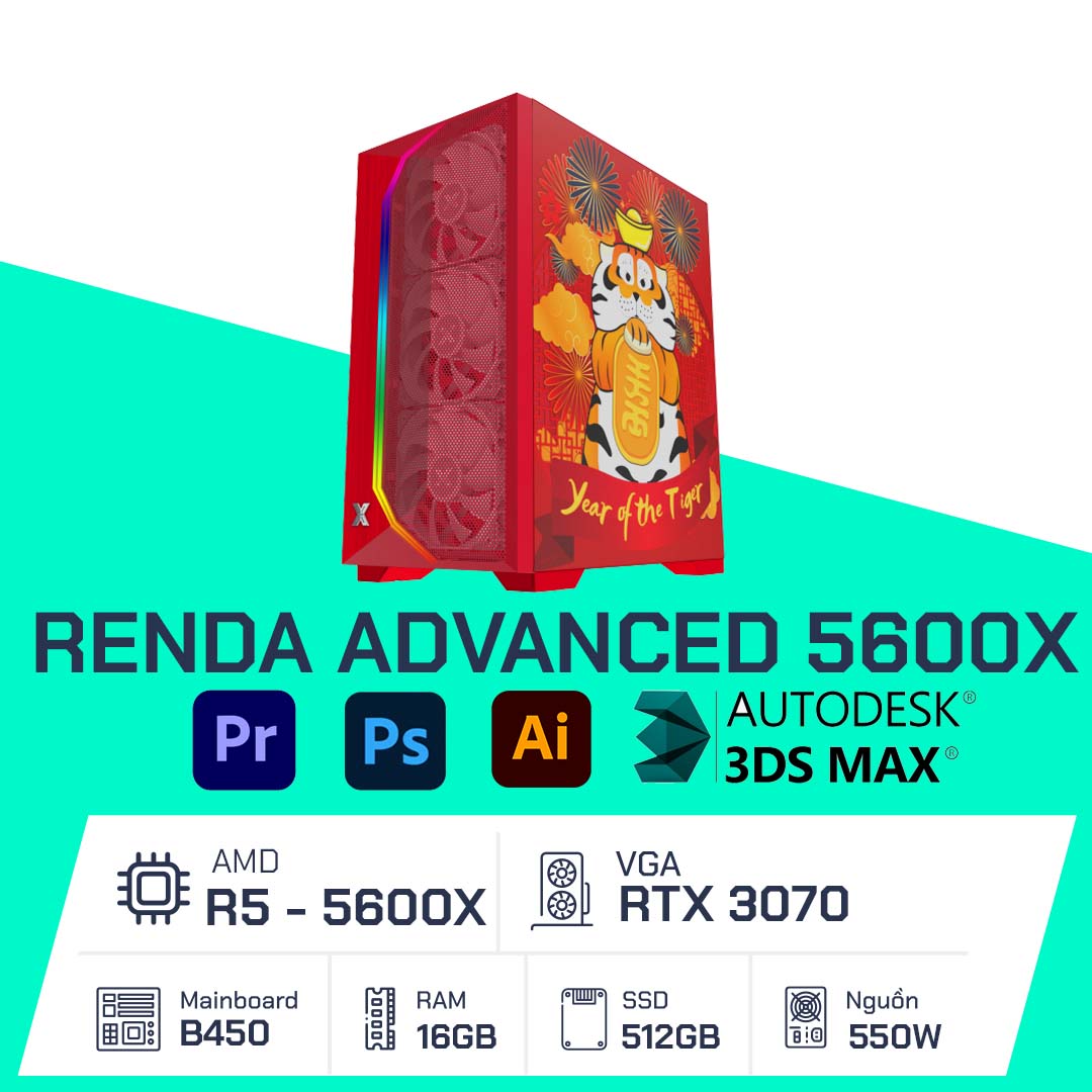PC Đồ Hoạ - Renda Premium 5600X / B450 / 16GB RAM / 500GB SSD / RTX 3070 / 650W